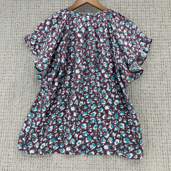 Ramy Brook Blouse Womens Small Wine Blue Pullover Sidney Printed Flutter Sleeve - Picture 2 of 11